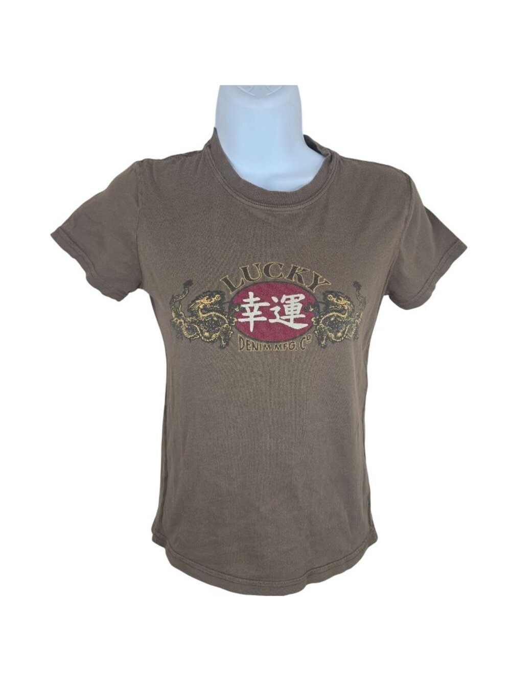 Vintage 90s Y2K Lucky Brand Baby Doll Tshirt Womens XS Fitted Army Green